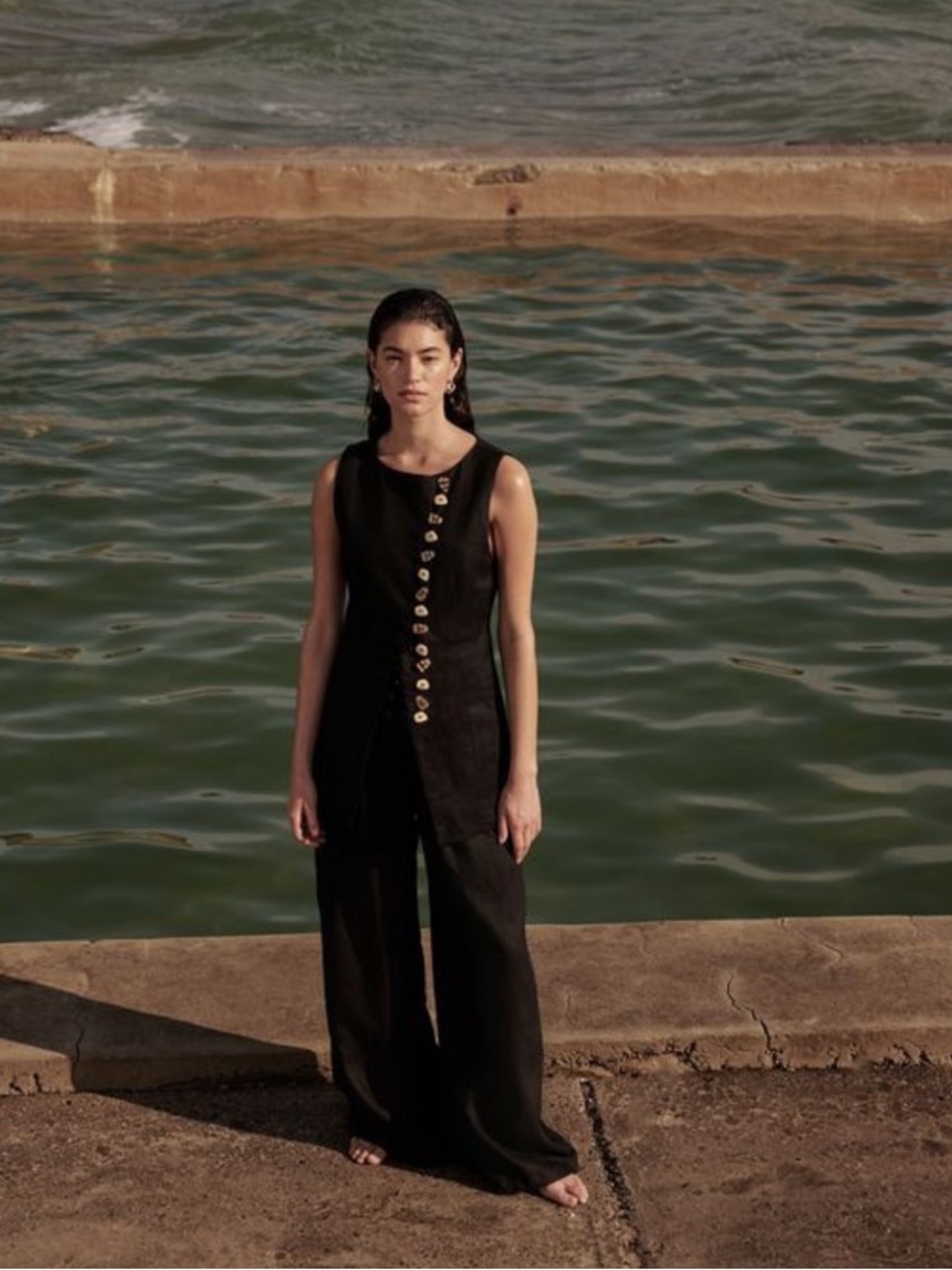 DISSH Baylee Black Sleeveless Linen Top Black Size 8 - Picture 3 of 10